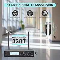 Vista 2 de Sistema de Micrófonos Inalámbricos con 2 Micrófonos de Mano Inalámbricos de 100 Canales, Rango UHF de 328 Pies, Micrófonos con Transmisión de Señal