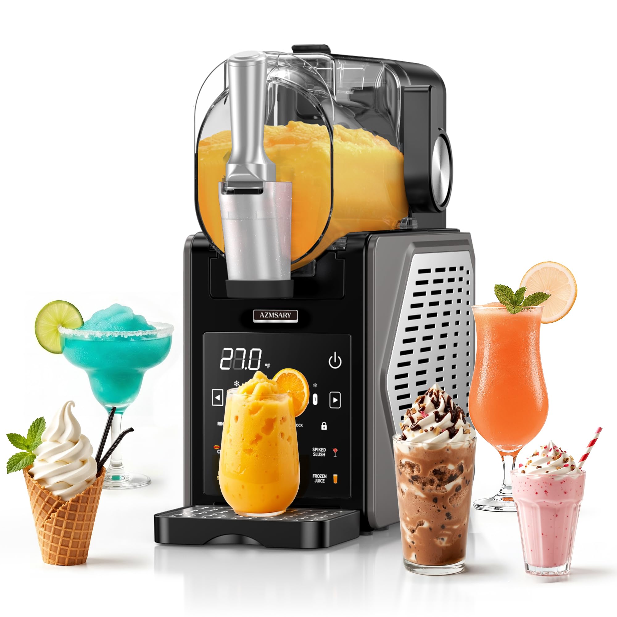 Máquina de granizado – 2,5 L Heladera & Slushie Máquina para el hogar con pantalla LED, 6 programas preestablecidos para helados, frappés, batidos, limpieza automática, no requiere hielo