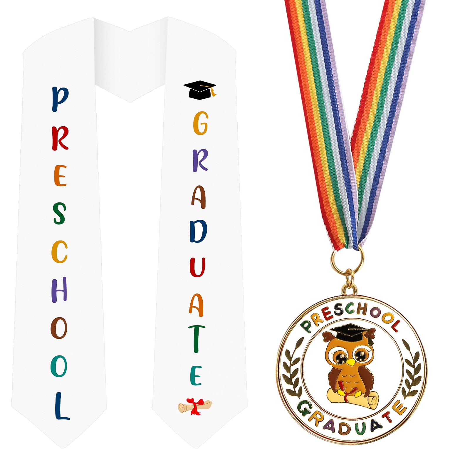 COCHIE Metal Graduation Medal with Graduation Honor Stole Sash, Grad Award Medals with Lightweight Neck Ribbon, Grad Gift Party Favor Supplies