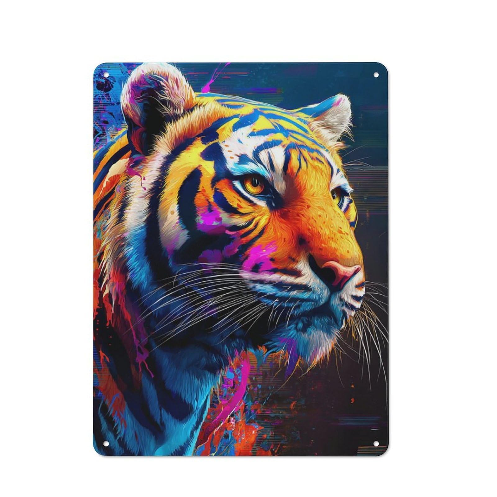 Junmoney Colorful Tiger Portrait -5 Vintage Metal Plaque 40X30cm For Café Or Restaurant, A Decorative Gift For A Newly Furnished Café And Restaurant
