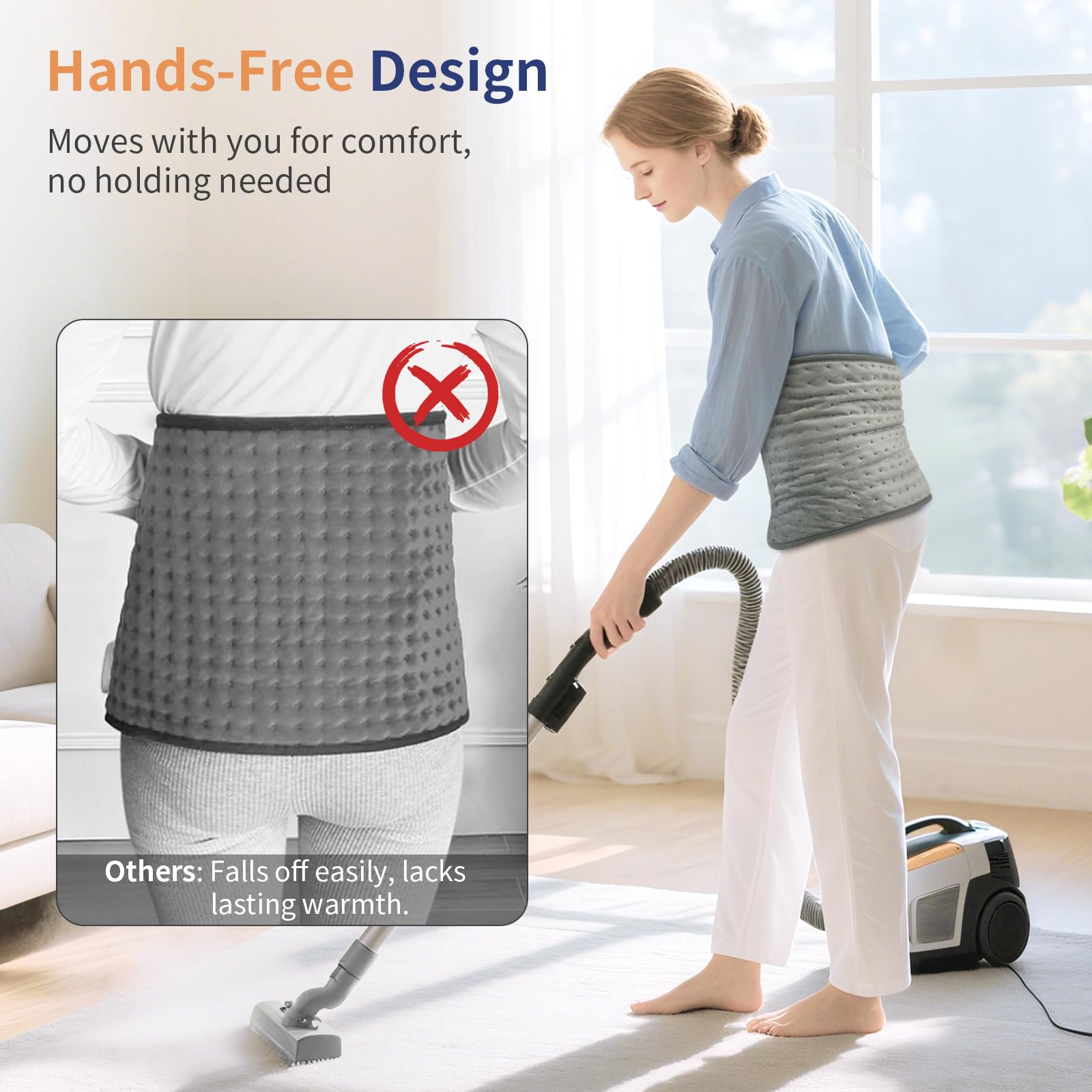 Calido- Almohadilla térmica para aliviar los cólicos menstruales y de espalda, almohadilla eléctrica grande de 30x60 cm con cinturón de 66 cm, 6 niveles de calor, 4 temporizadores y apagado automático