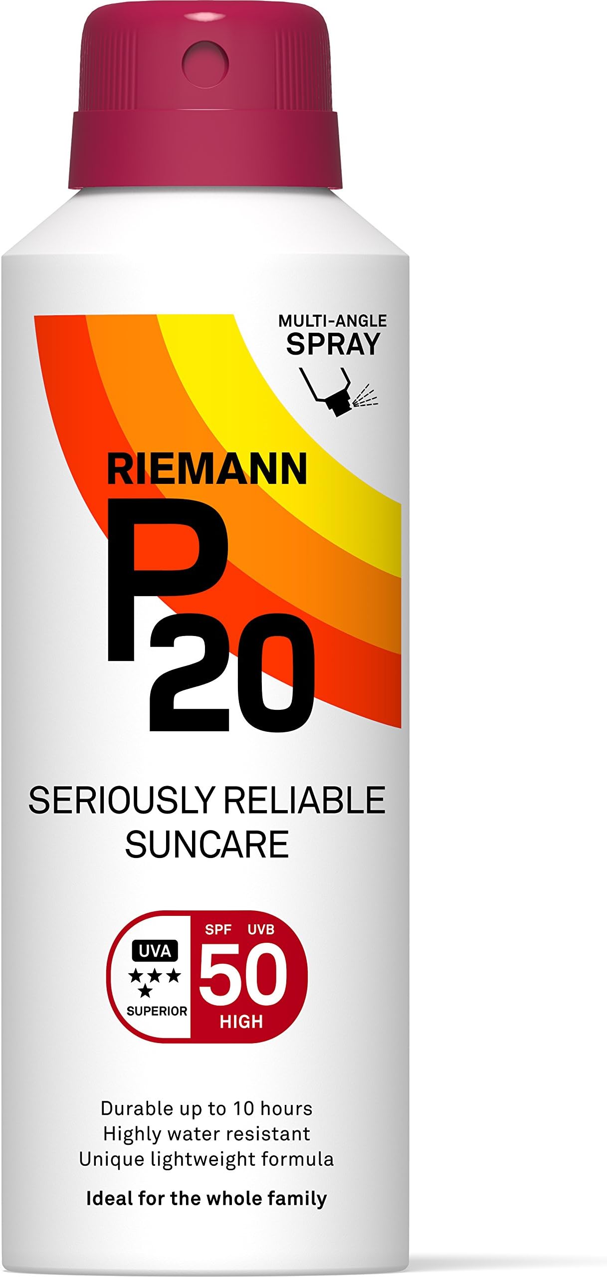 Riemann P20 Sunscreen SPF50 Multi-angle Spray 150ml | Long Lasting UVA & UVB Protection for up to 10 hours | Highly Water Resistant