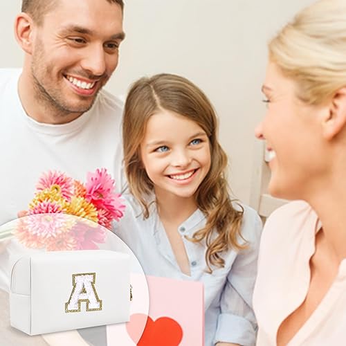 Miniatura 5 de Bolsa de maquillaje personalizada con inicial A-Z, pequeña bolsa de cosméticos de viaje de piel sintética con cremallera, bonita bolsa de aseo