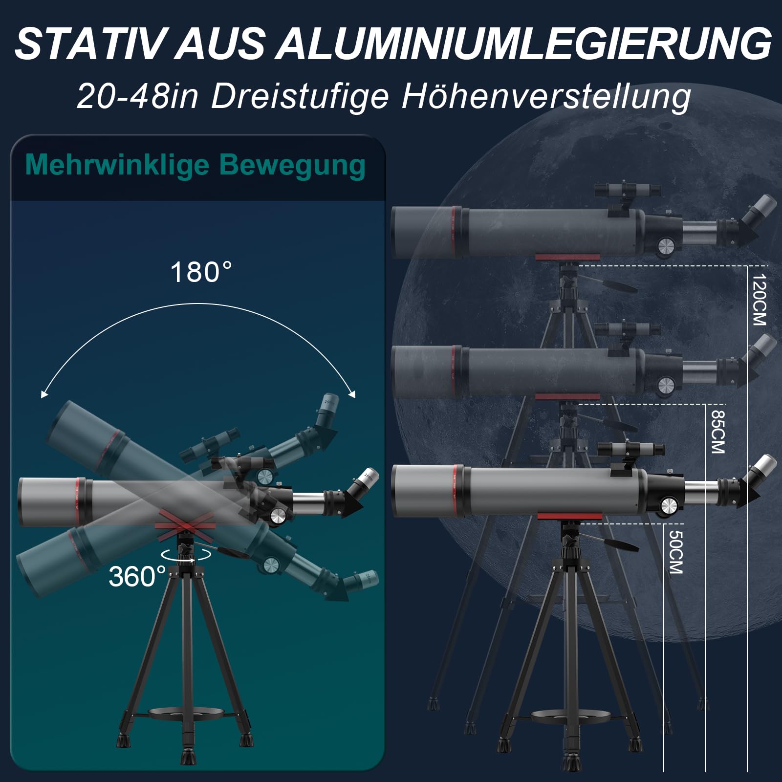 Aurosports Astronomisches Teleskop für Erwachsene - 90mm Öffnung 600mm Refraktor Teleskop Anfänger kompaktes und tragbares Reiseteleskop mit Rucksack