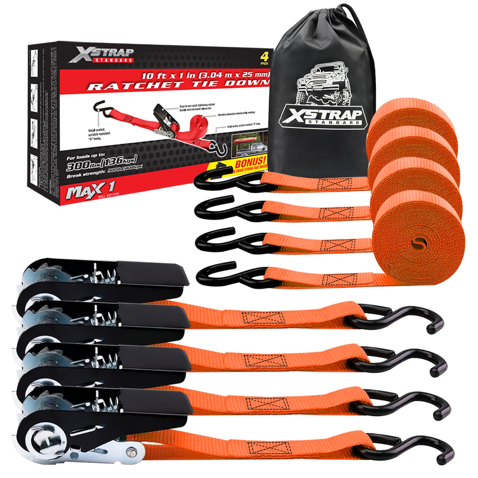 TorkStrap Lot De 4 Sangles D'arrimage Auto-tendantes De 35,6 X 3,8 Cm, Brevetées, Adaptées Automatiquement Aux Changements De Charge, Résistance à La Rupture De 1 Kg, Boucle Souple Et Crochet Intégrés