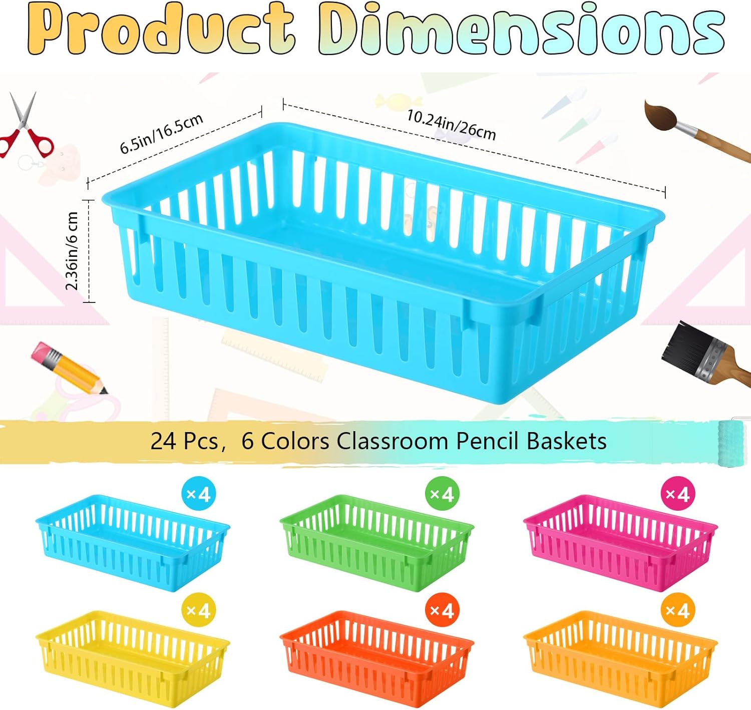 Wenqik 24 Pcs Plastic Storage Baskets for Classroom Organizing Small Pantry Storage Bins Rectangular Tray for School Household Toys Classroom Bedrooms, Kitchens Countertops (Rainbow Color)