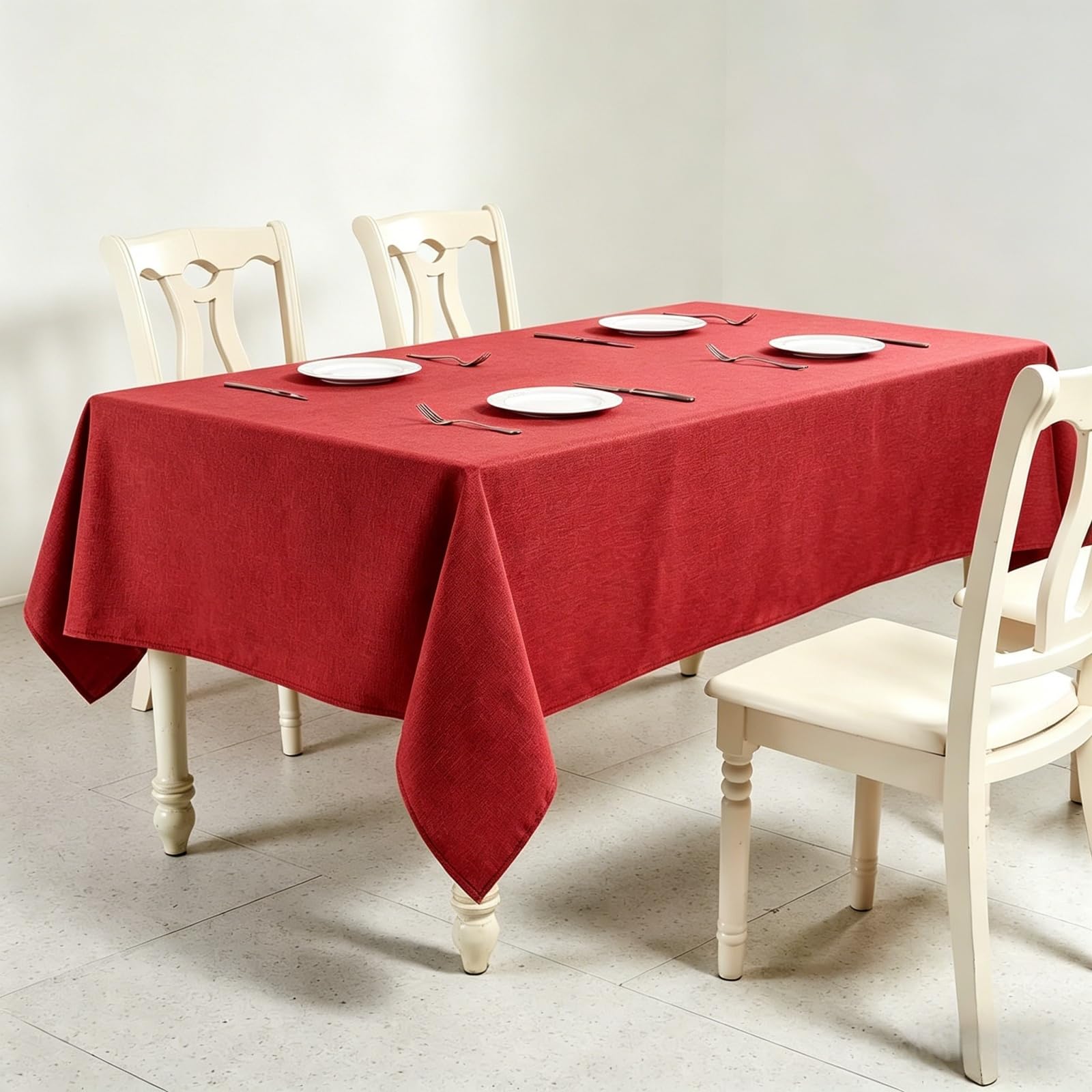 Rectangular Manteles 115 x 160 cm Lavable, Efecto Lino Resistente Exterior Mesa Durabilidad y Fácil Limpieza para Comedor, Cocina, Cumpleaños, Festivos, Fiesta, Picnic, Rojo