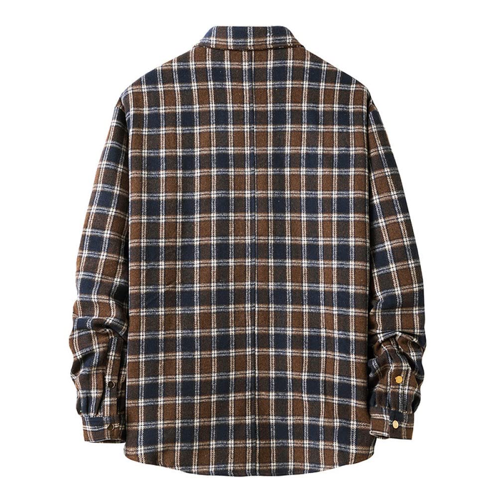 HGJH Herren Flanellhemd, Herren Langarm Flanellhemd Thermohemd Gitter Kaffee Farbe Hemd Button-Down Baumwolle Holzfäller Bequem Karierte Hemdjacke Lässiges Arbeitshemd Für Männer Jungen