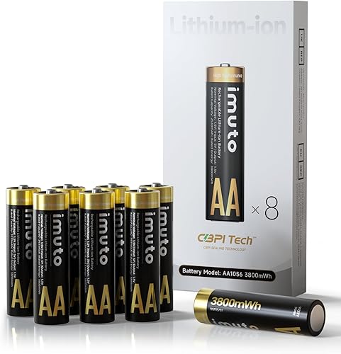 Miniatura 10 de imuto Baterías recargables AA y AAA con cargador, paquete de 6 baterías AA de 3600 mWh y paquete de 4 baterías AAA de iones de litio de 1300 mWh,