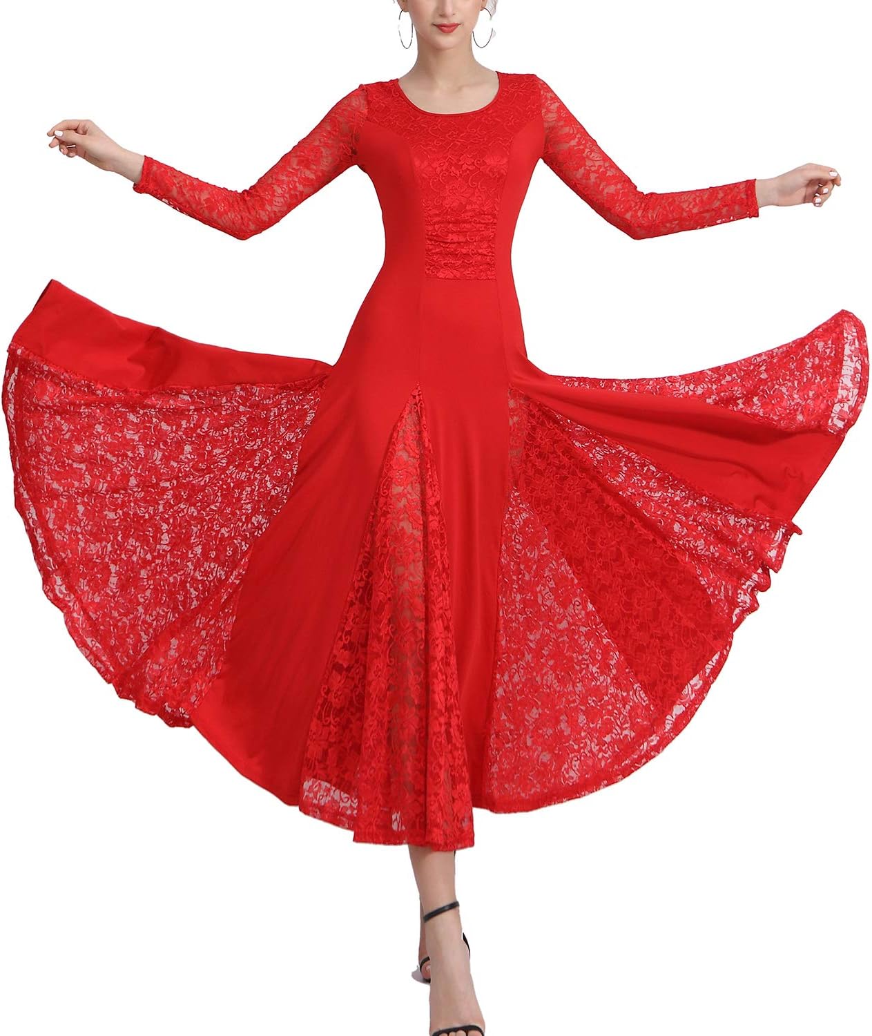 Whitewed Long Sleeve Lace Foxtrot Flamenco Ballroom Smooth Standard Dance Dresses