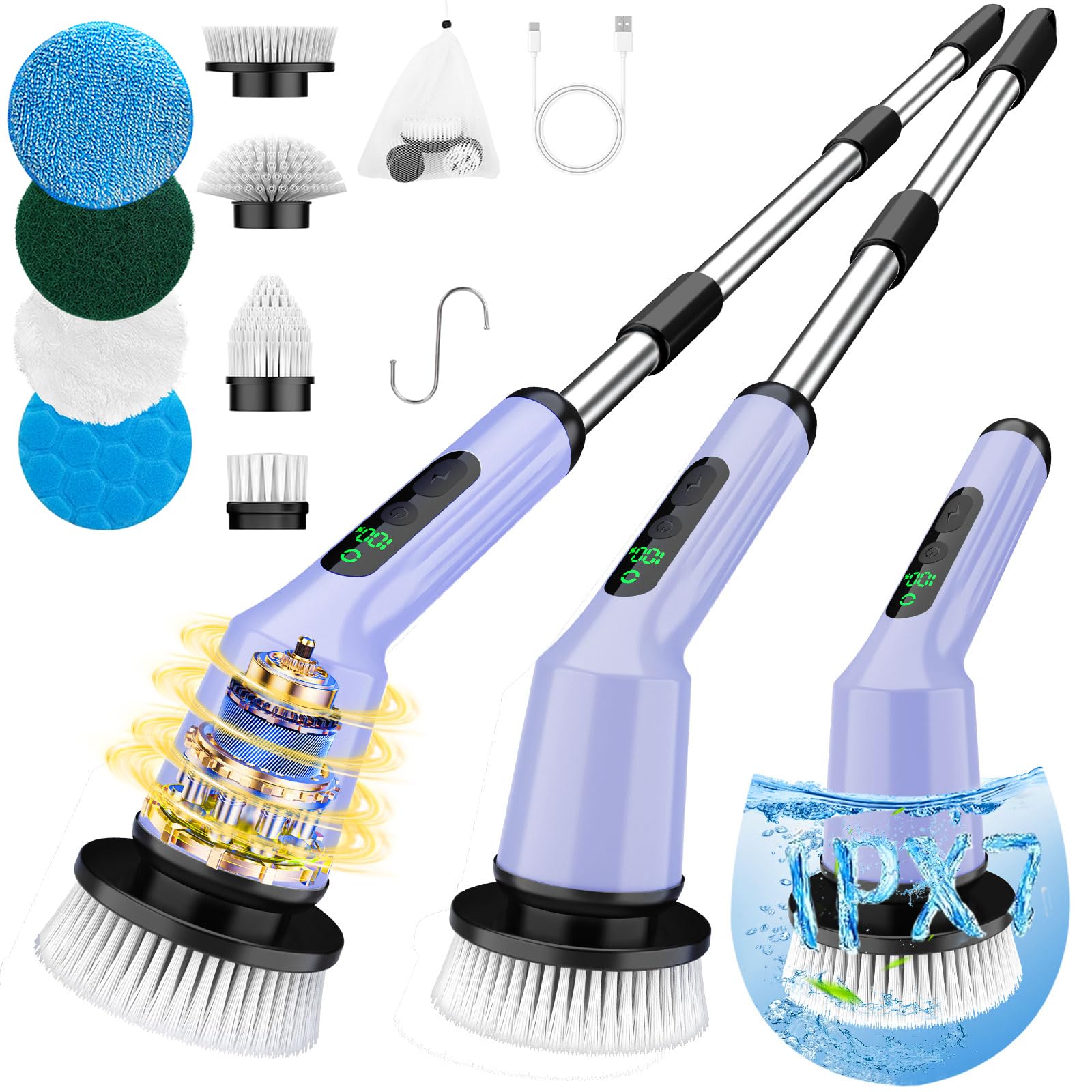 Electric Scrubber Cleaning Bathroom, Power Shower Scrubber with Long Handle