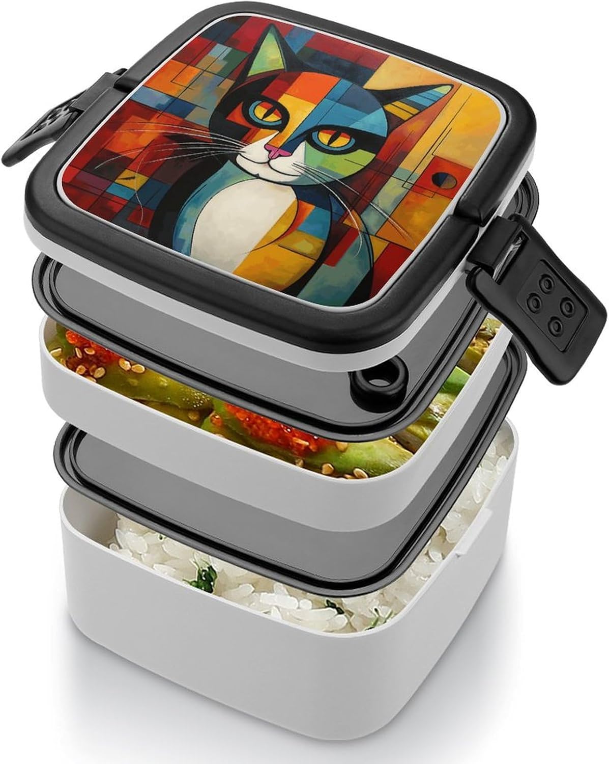 Adults Lunch Box Adult Bento Box Stackable Bento Box BPA-Free Cat Face Abstract Lunch Box Food Container Ideal for Meal Prep, Work, And On The Go