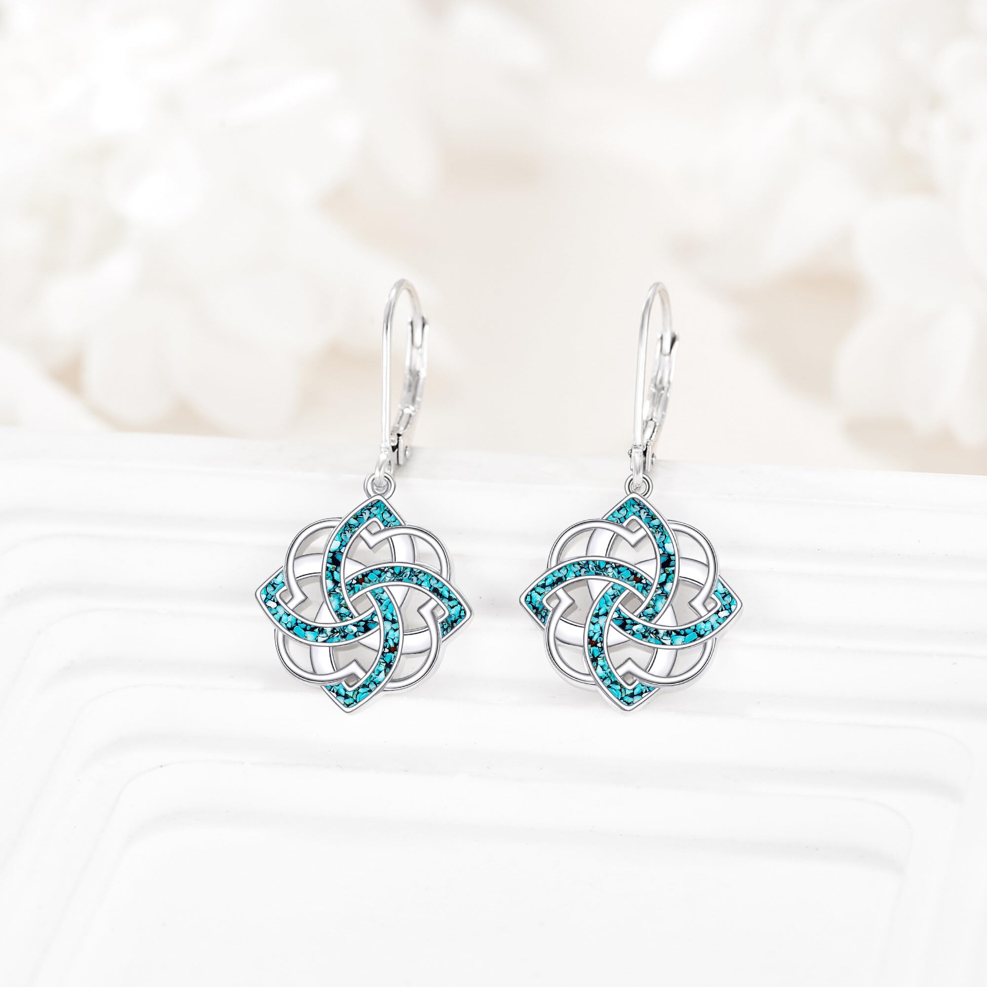 YAFEINI Keltische Knoten Ohrringe 925 Sterling Silber Keltischer Knoten Leverback Ohrringe Türkisfarbene Baumelnde Ohrringes Irischer Schmuck Geschenke für Damen