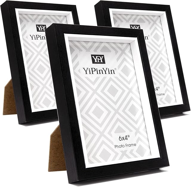 6x4 '' Black & White Two Tone Picture Frame Set of 3 , Boxed Garllery wooden Inlay Photo Frame 6 x 4 inch, stylish 4 x 6'' photo frame With Glass For Wallmounted & Desk Top