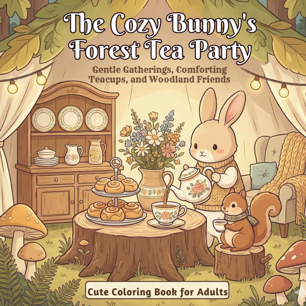 The Cozy Bunny's Forest Tea Party: Cute Coloring Book for Adults | Gentle Gatherings, Comforting Teacups, and Woodland Friends (Cute Animal Scenes Coloring Series)