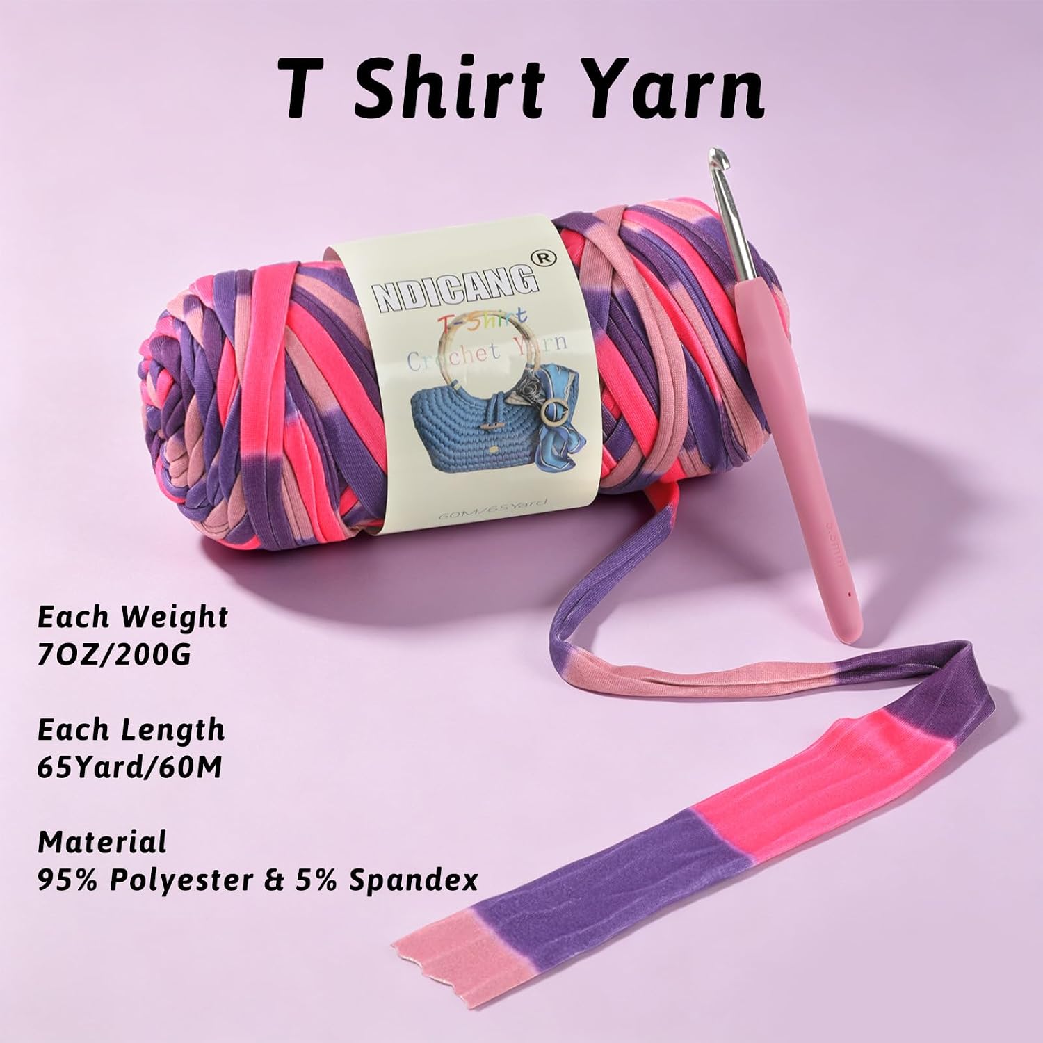 2 Pack T Shirt Yarn for Crocheting, 400g/130Yds Tshirt Yarn for Crochet Kit