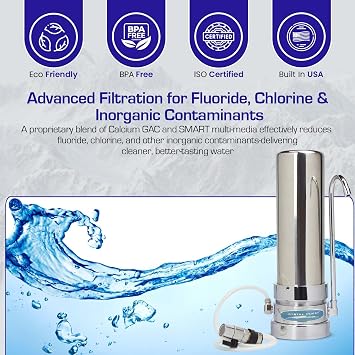 Crystal Quest Countertop Replaceable Single Fluoride Multi-Plus Water Filter System - Stainless Steel