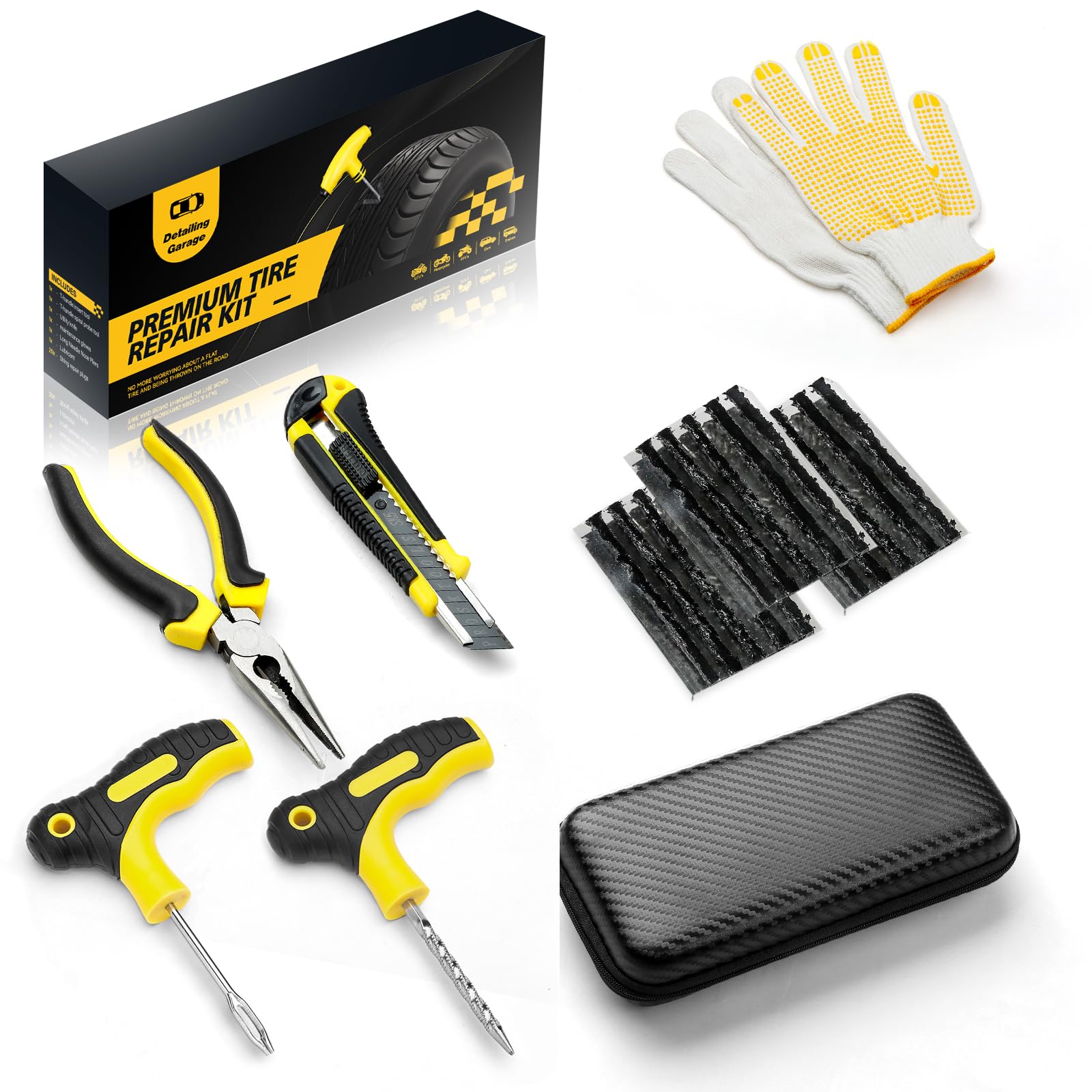 Detailing Garage Motorrad-Reifenreparaturset für Motorradfahrer, Notfall-Pannenreparatur mit Handschuhen und Anleitung – Alles bequem in Einer tragbaren Box