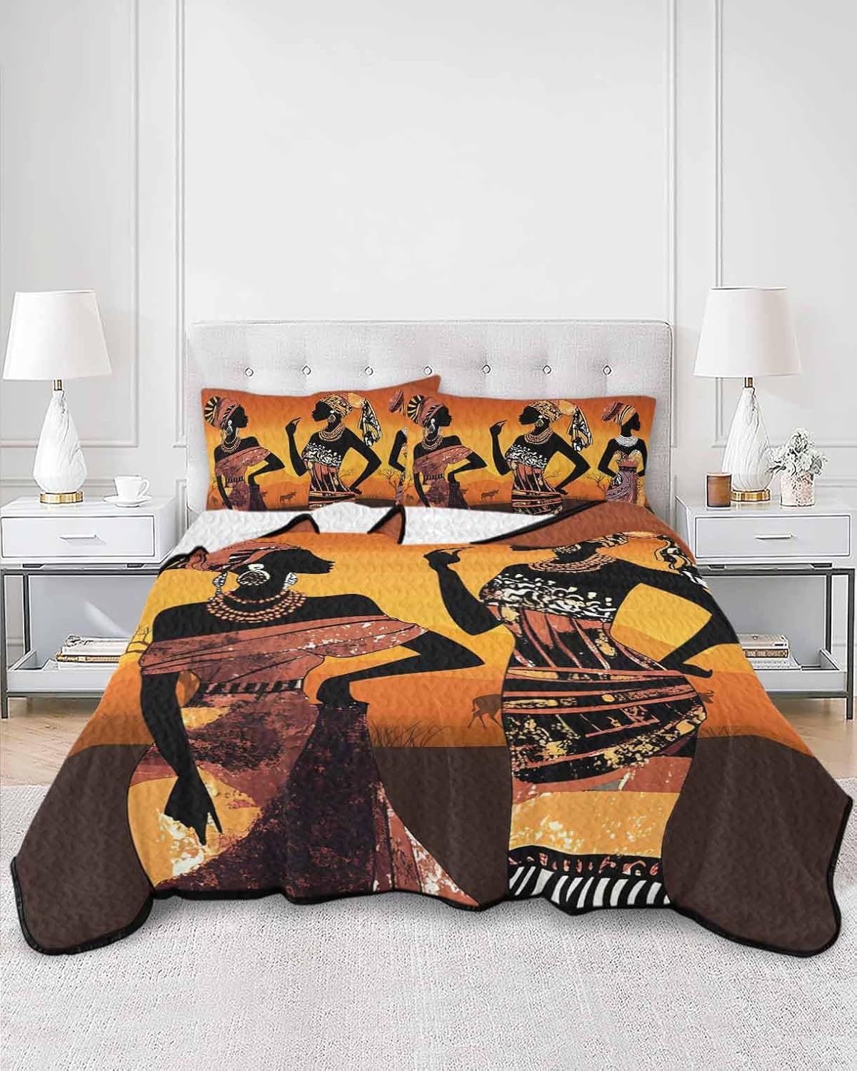 Fall Quilts Twin XL Size, Lightweight Quilted Coverlet Black Brown Girls Boho Comforter Set for Bed, All Season Bedspreads Grey Vintage Ethnic Abstract Art Quilt Bedding with 2 Pillowcases 68x98 Inch