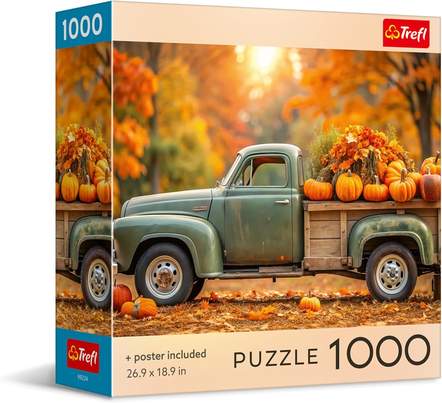 Trefl - Square Box -Autumn Truck - 1000 Piece Jigsaw Puzzle 27"x19" Print, DIY Puzzle, Creative Fun, Classic Jigsaw for Adults and Children from 14 Years Old