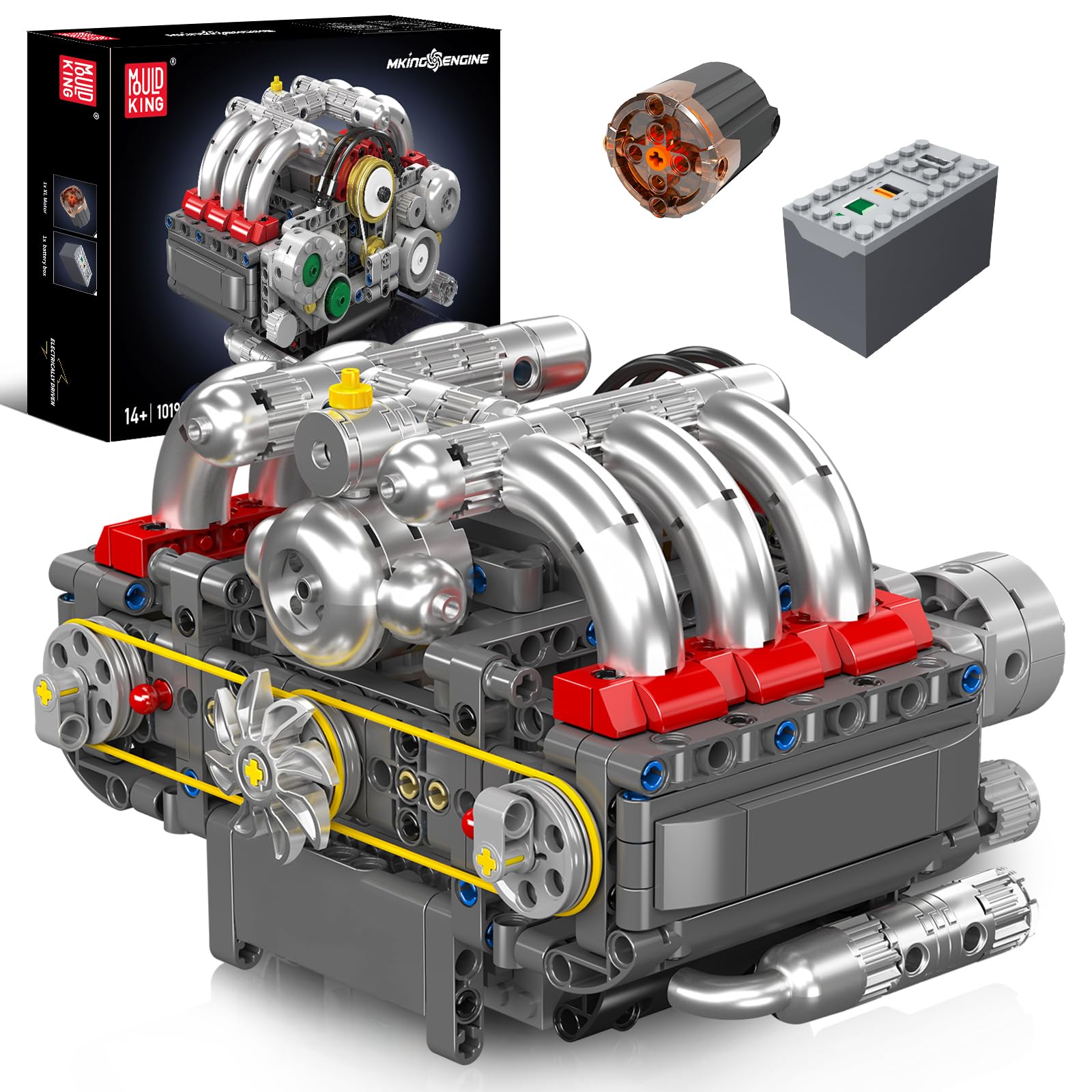 Mould King 10193 Technik Engine Building Blocks Toy Kit, Boxer Engine Clamping Blocks Construction Kit Model