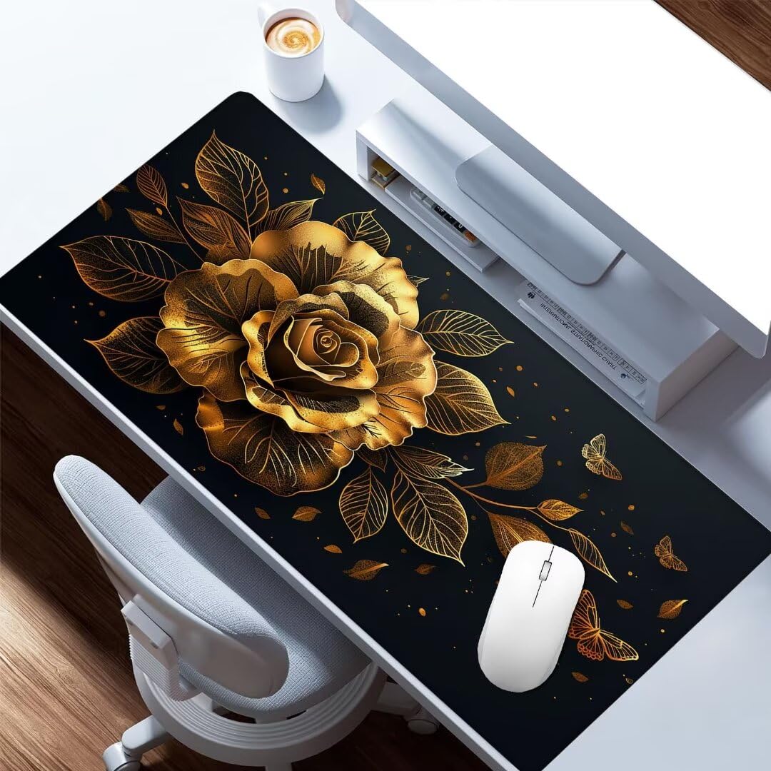 Podkładka pod mysz, do gier, 1200 x 600 mm, rozszerzona, duży rozmiar, różowa, XXL, z wodoodporną, wygodną teksturowaną powierzchnią z mikrosplotu, kwiatowa, na biurko pod mysz laserowa/optyczną, P-3