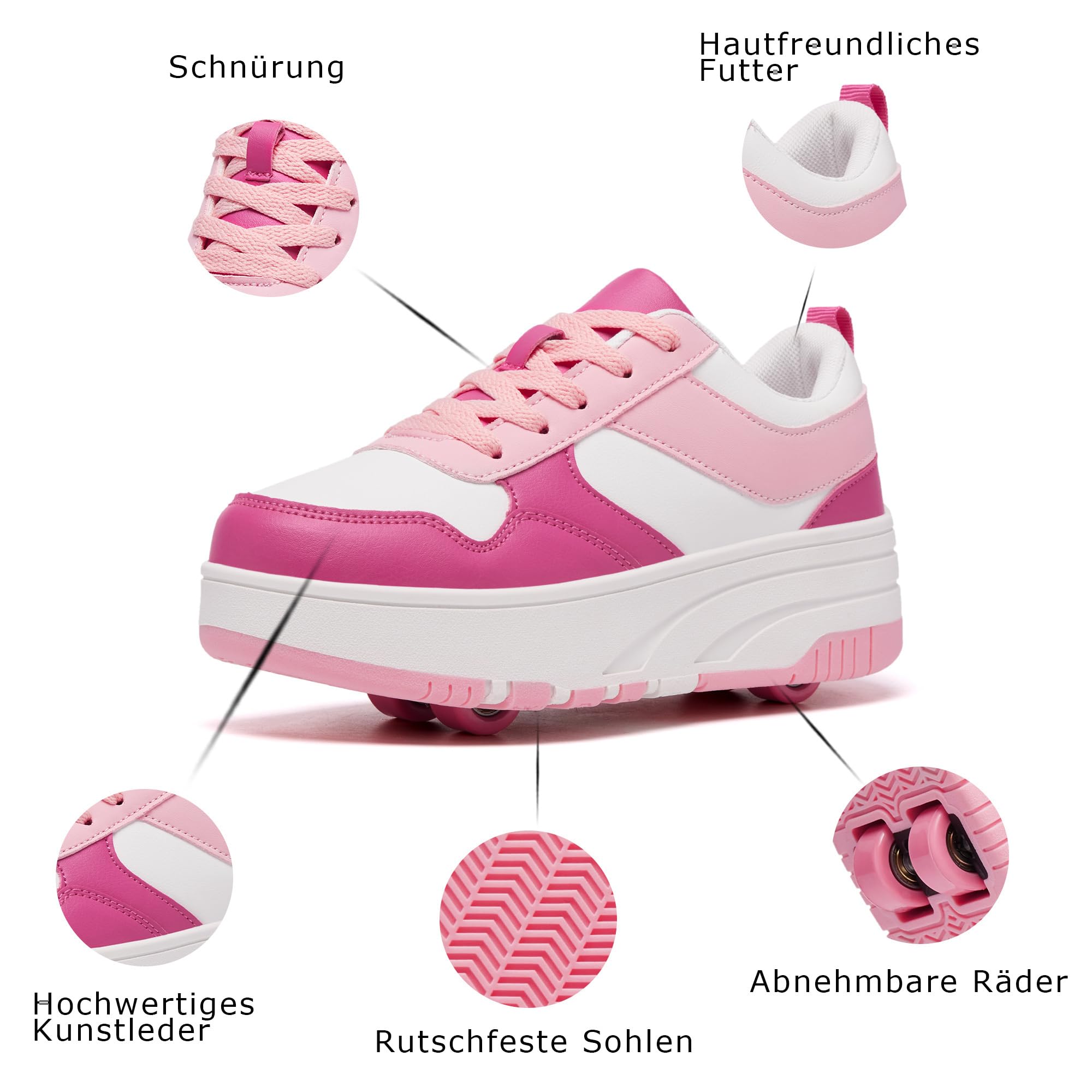 Scarpe da skate a rotelle per donne e ragazze, con 4 ruote, staccabili, alla moda, adatte per principianti