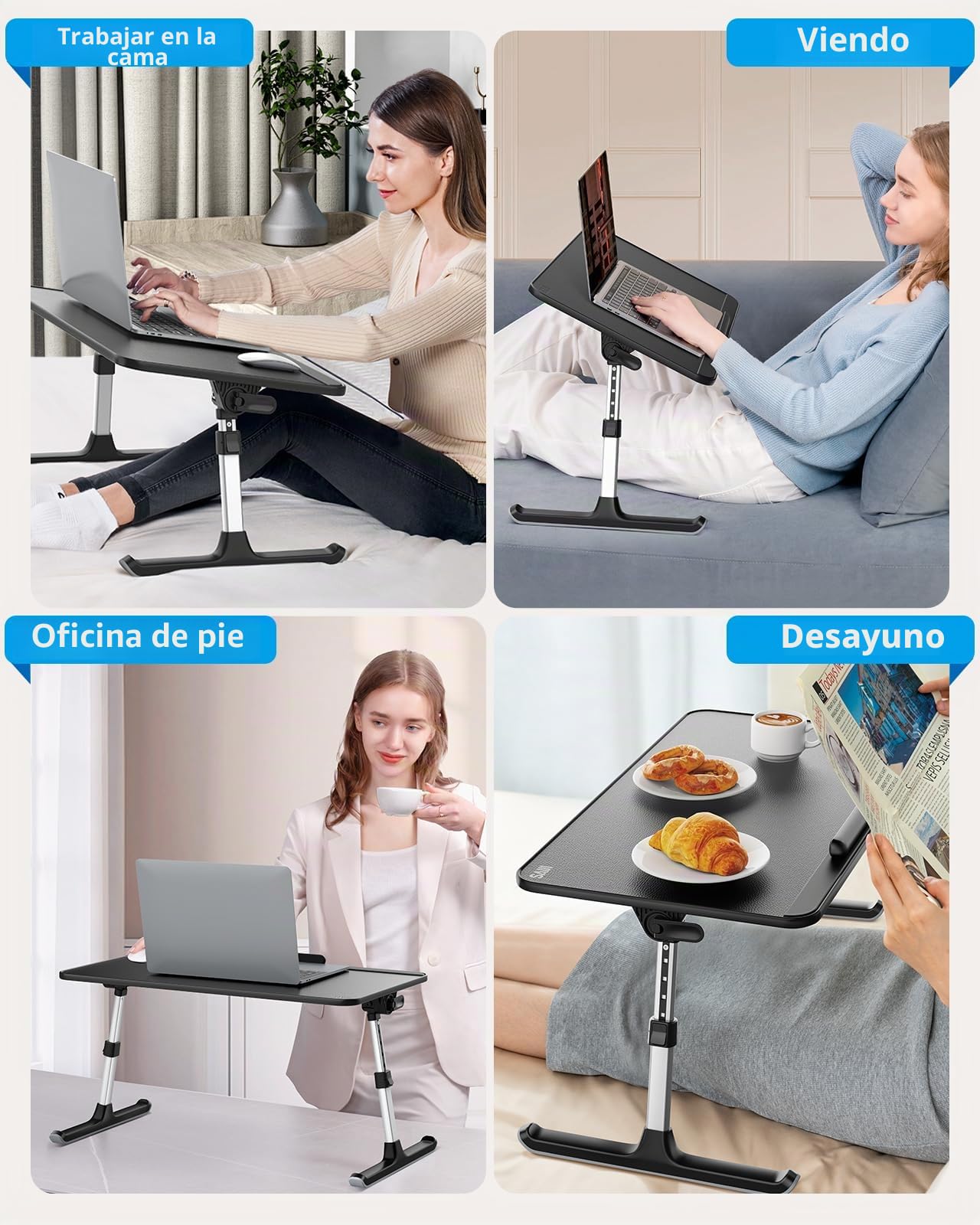 Mesa de Cama, SAIJI Lapdesk, ángulo de Altura Ajustable, Plegable, hasta 17in portátil, Cama, sofá, Tabla (Negro, 52 * 30cm)