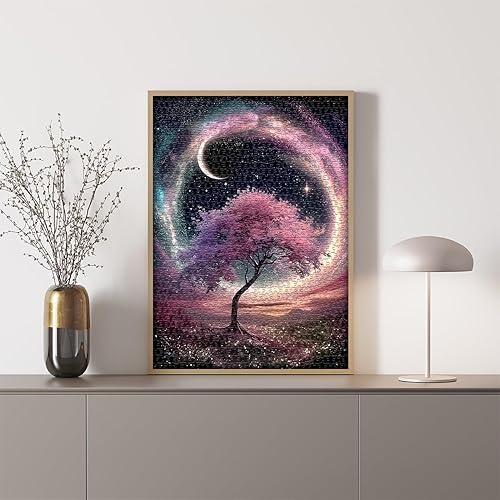 Miniatura 7 de Rompecabezas de 1000 piezas con diseño de árbol de la vida de noche estrellada, rompecabezas de paisaje de plantas de fantasía para adultos,