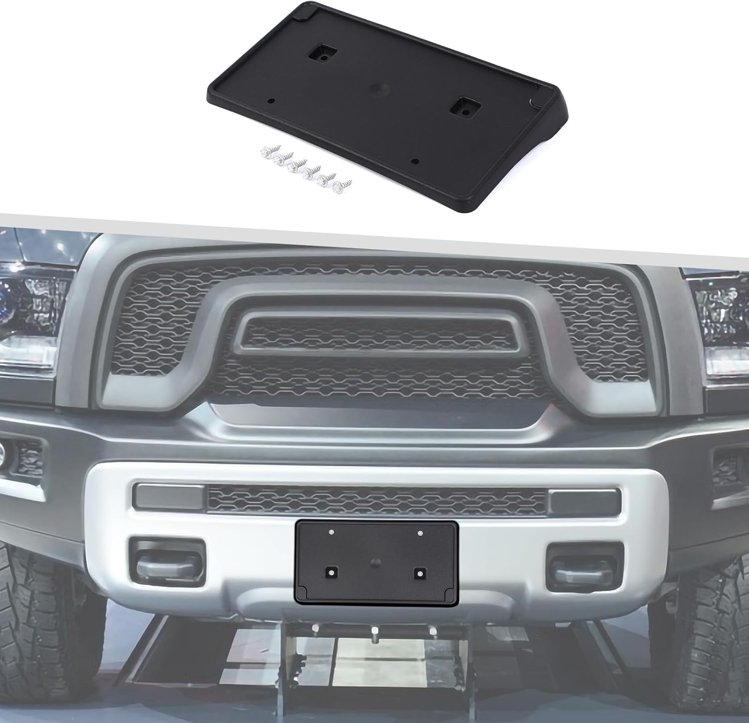 Jimen for Ram Front Plate Bracket, License Plate Frame Holder Mount Fit for Dodge Ram 2013-2018 (Black)