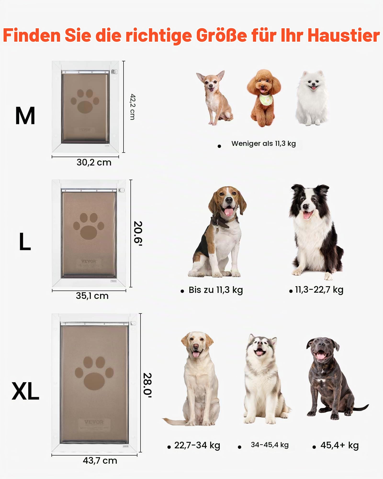 VEVOR Hundeklappe (Mittelgroß) mit Doppelmagnetklappen & Metallrahmen, Wetterfeste Katzenklappe für Innen- und Außentüren, Katzentür Hundetür Haustierklappe Weiß 20,96 x 31,12 cm (Breite x Höhe)