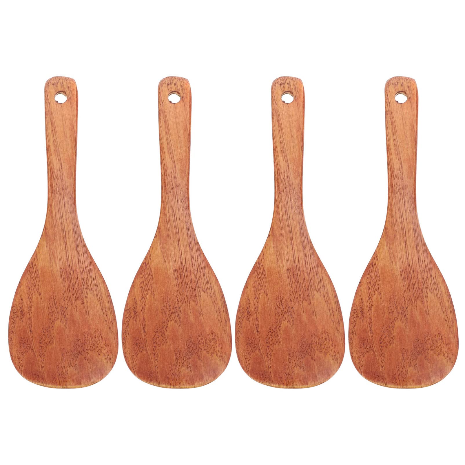 SOLUSTRE Cooking Spoon Set 4 Pcs Wooden Rice Spoons Non-stick Ergonomic Handle Perfect for Daily Use