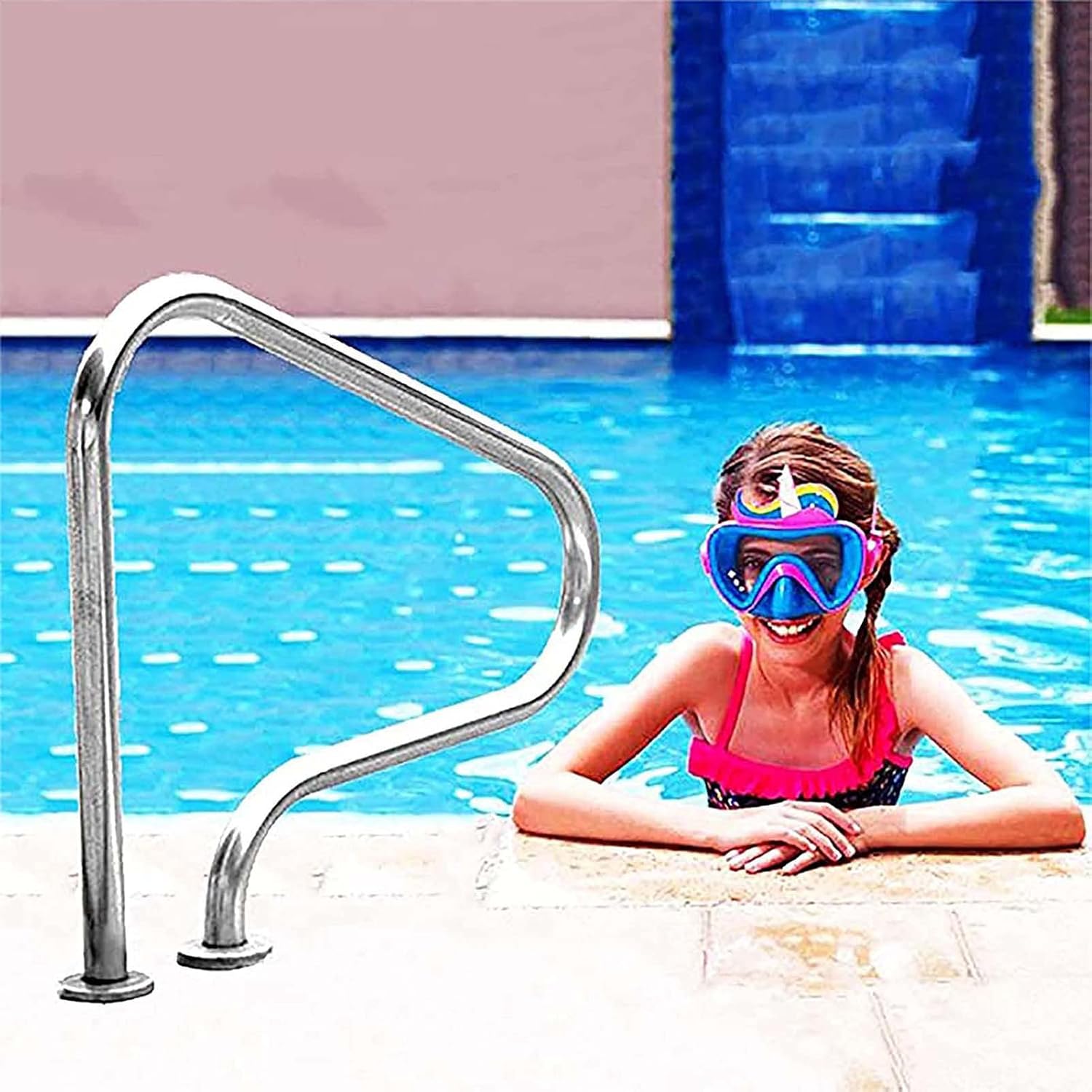 Pool Handrails Non-Slip Stair Pool Hand Rail Ergonomics Curve Design Safety Grips for Garden Backyard Pools Water Parks