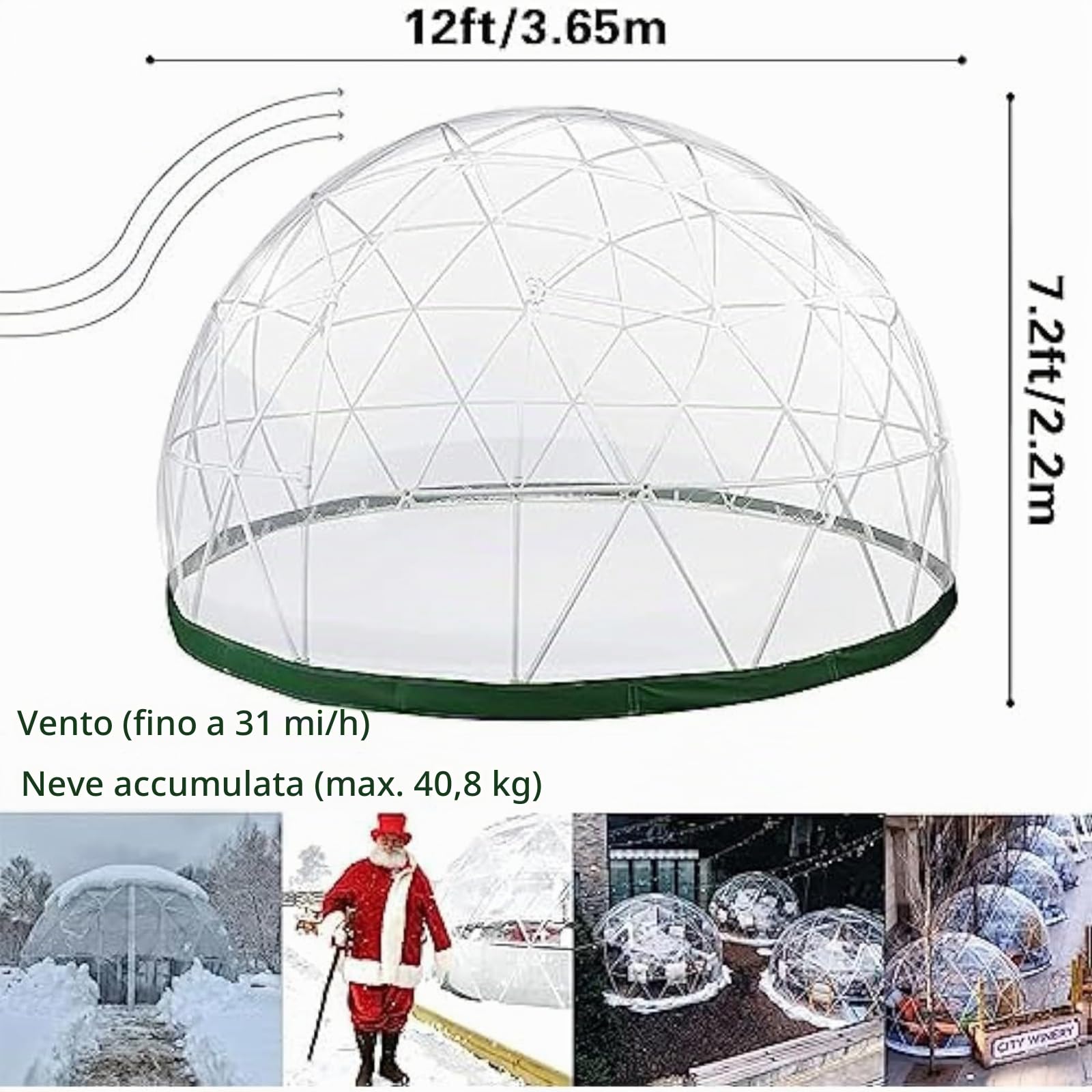 Igloo Dome da esterno per l'inverno copertura trasparente 3,5 m (senza telaio tenda), tenda a igloo da giardino, serra, cupola trasparente, copertura trasparente