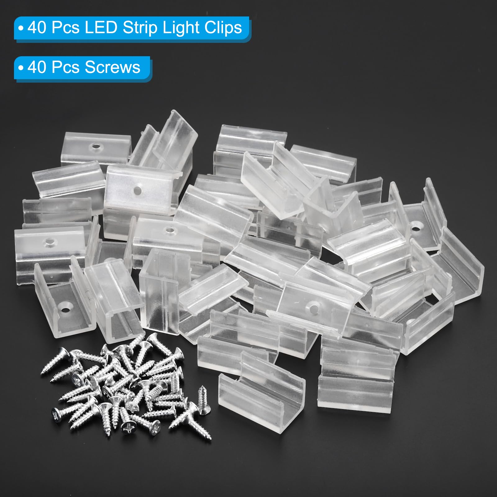 PATIKIL LED Strip Light Clips, 40 Pack Mounting Bracket Fixing Clips Plastic Clamp Holder with Screws for 11.5mm-12.4mm Neon RGB Light Cable Ribbon 25mm Clear — Amazon image 3
