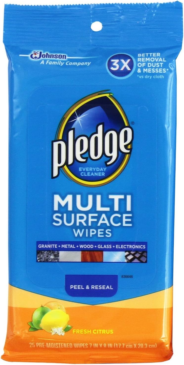 Pledge Multisurface Wipes, Fresh Citrus, 25 Wipes Per Pack