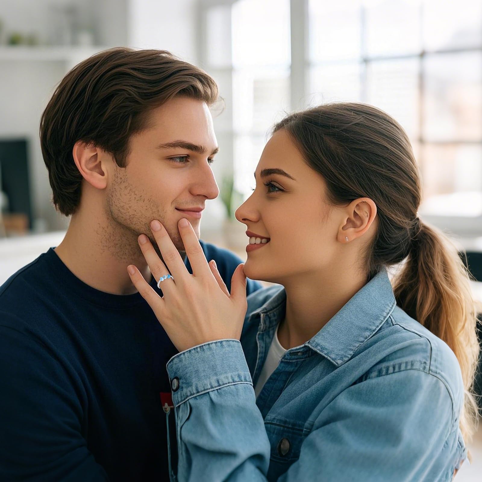 POPLYKE Larimar Zappelring für Frauen Sterling Silber Spinner Angst Ring Larimar Schmuck Geschenk für Frauen