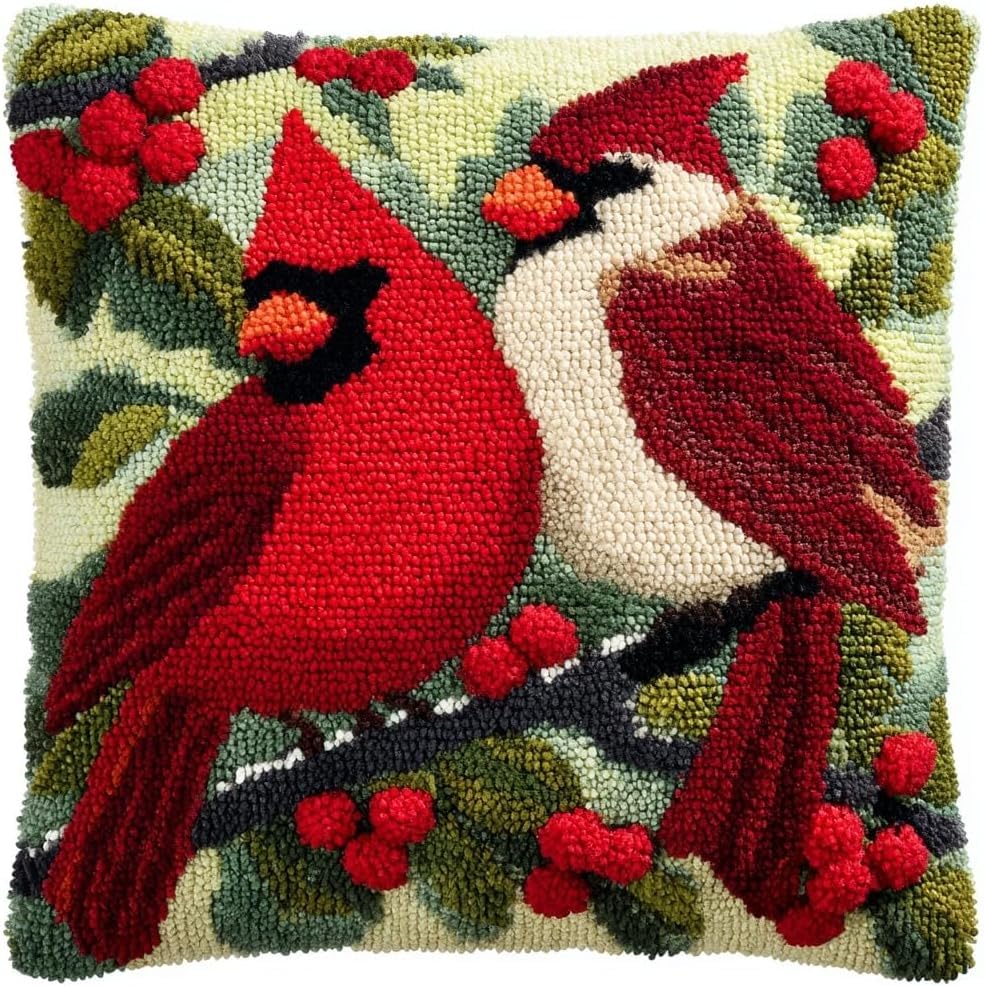 Kit de cojín con gancho de pestillo de cardenales de invierno para decorar tu sofá