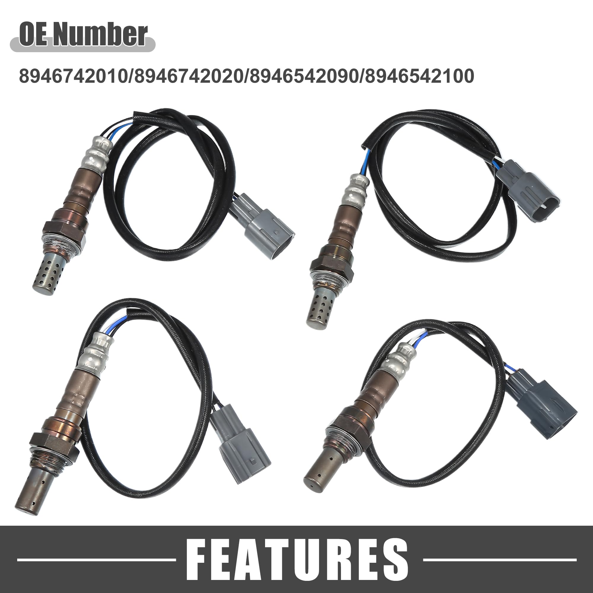 A ABSOPRO Sensor De Oxígeno O2 Para Toyota Rav4 2001-2003 4 Piezas | Oe 8946742010/8946742020/8946542090/8946542100, Posiciones Delantero Trasero Arriba Izquierda Derecha, M18X1.5, 4 Pines