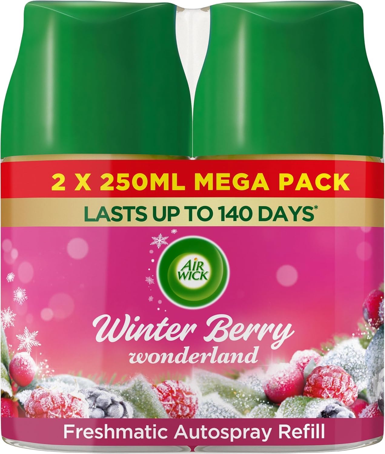 Air Wick Automatic Air Freshener Freshmatic Spray Twin Refills| Odour Neutraliser, Bathroom and Room Air Freshener|Winter Berry Wonderland|2 x 250ml Refills|Lasts Up to 140 Days (70 Days per Refill)
