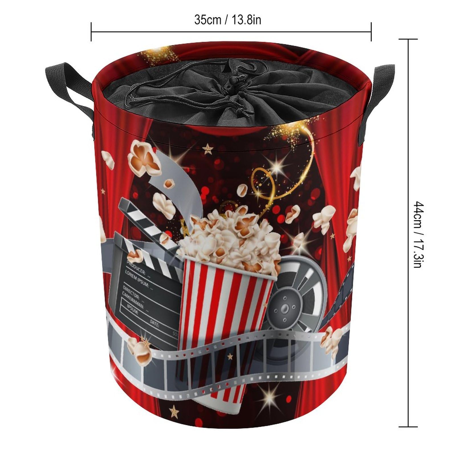 Movie Theater Theme Foldable Laundry Basket Modern Luxury Cinema Film Elements 3D Print for Dorm Family Travel One Size