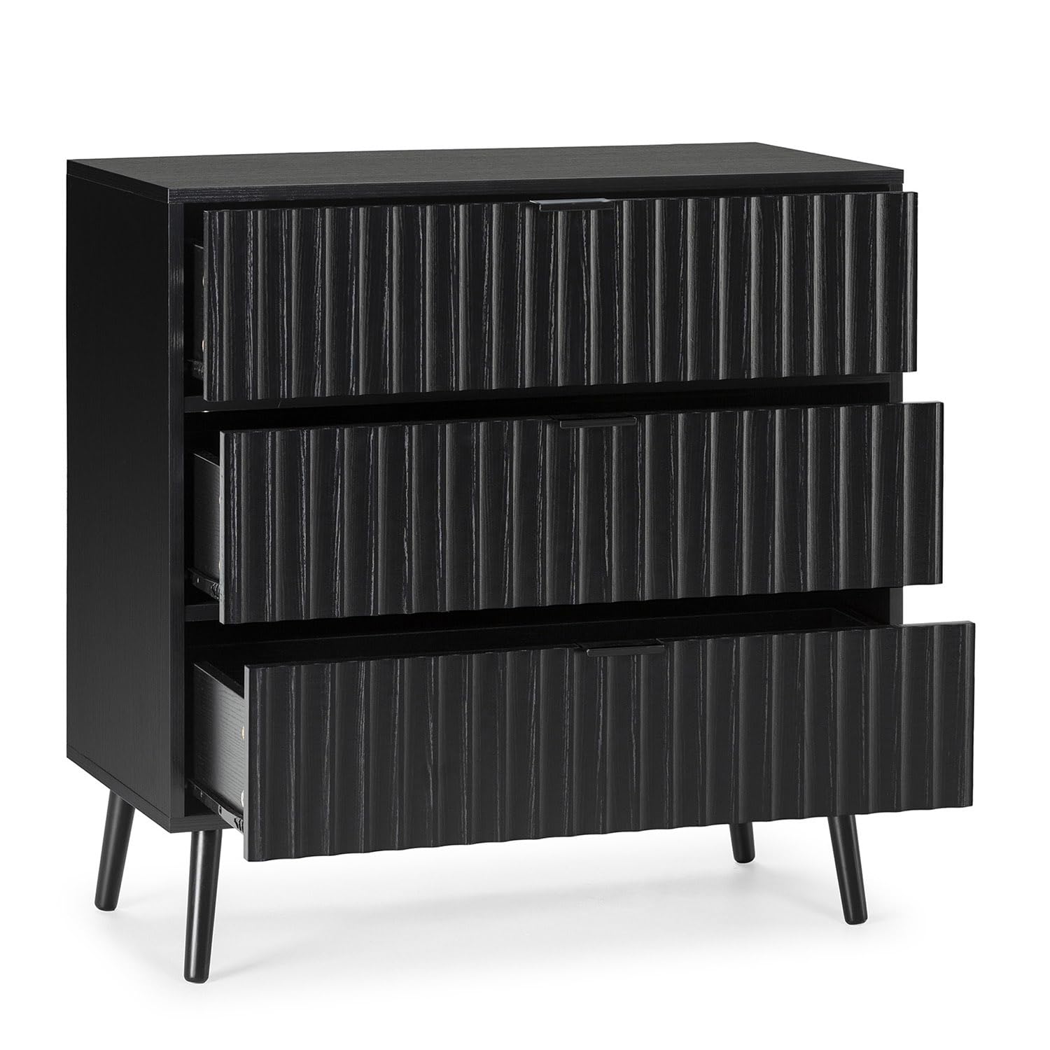 HOMN LIVING Cassettiera Lluvia 3 cassetti colore Nero, guide in metallo, 80 cm (larghezza) 40 cm (profondità) 80 cm (altezza)