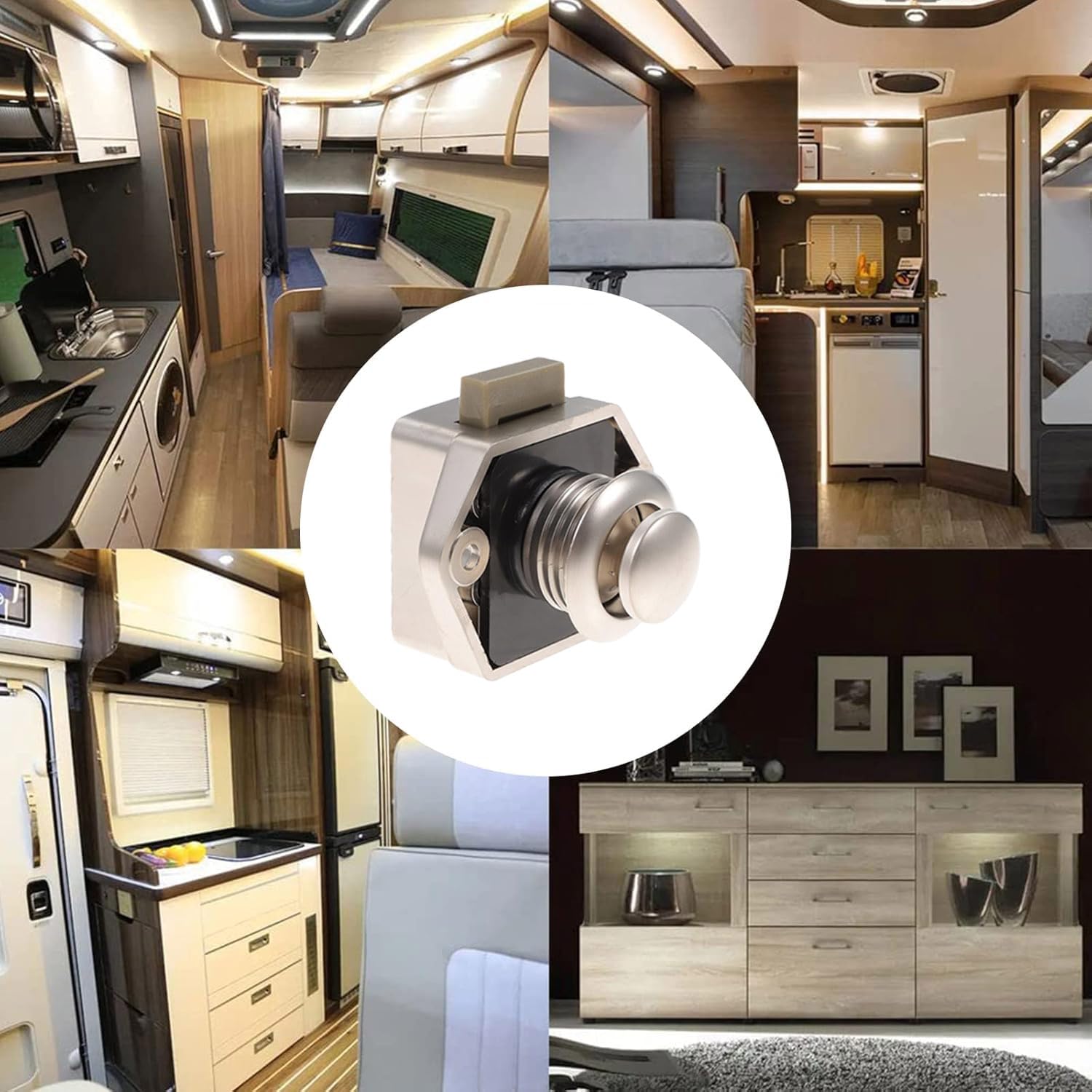 10 Pezzi Pulsante Chiusura a Scatto,con Vite e Piastra di Riscontro,Per Porta, Armadio, Camper, Yacht, Nave (Nichel perlato)
