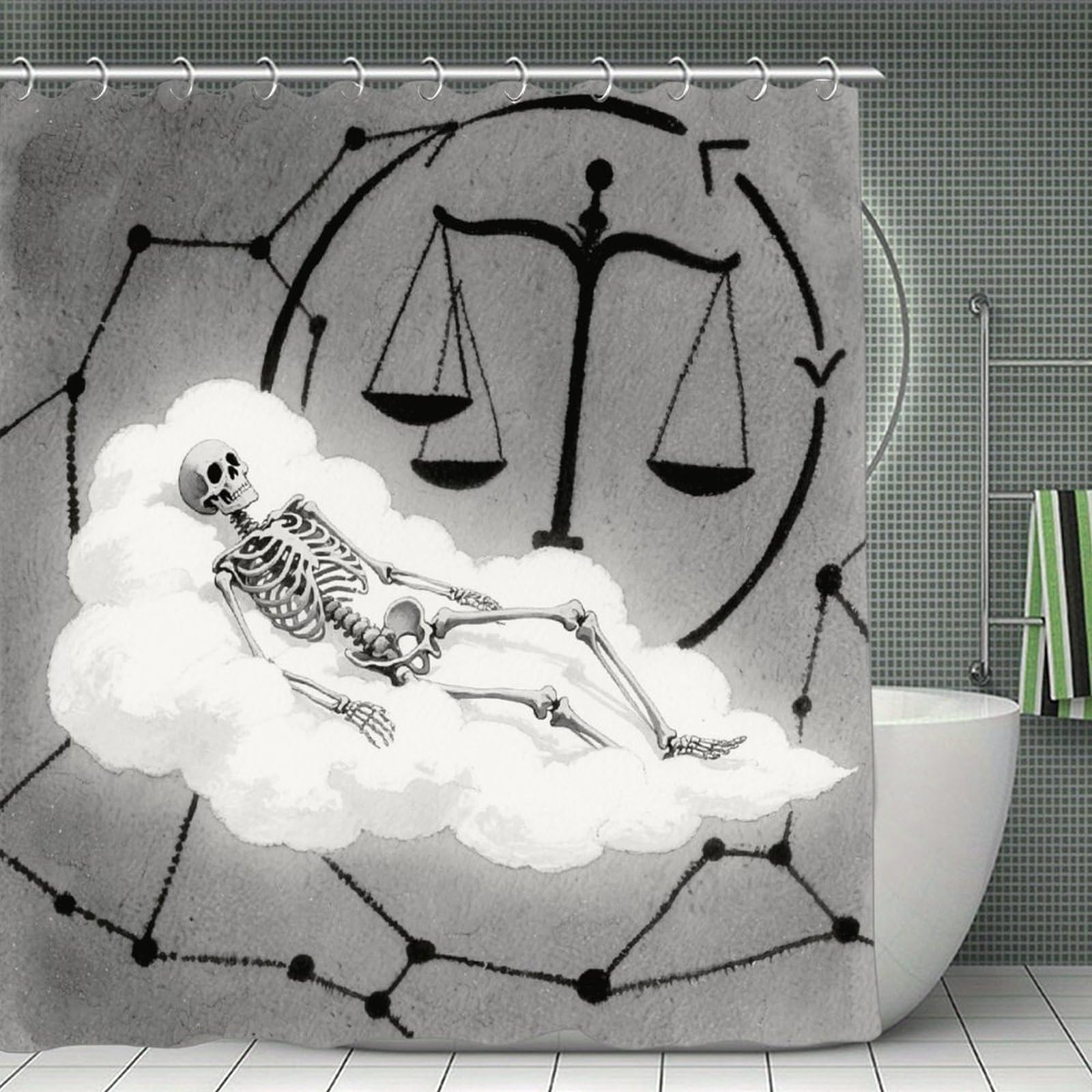 VstaDank Black and White Romantic Constellation Skeleton Bath Curtain Elegant Heavy Duty Shower Curtains 70x70 in Rustic Farmhouse Cloth Shower Curtains Neutral Modern Bath Curtain for Bathroom