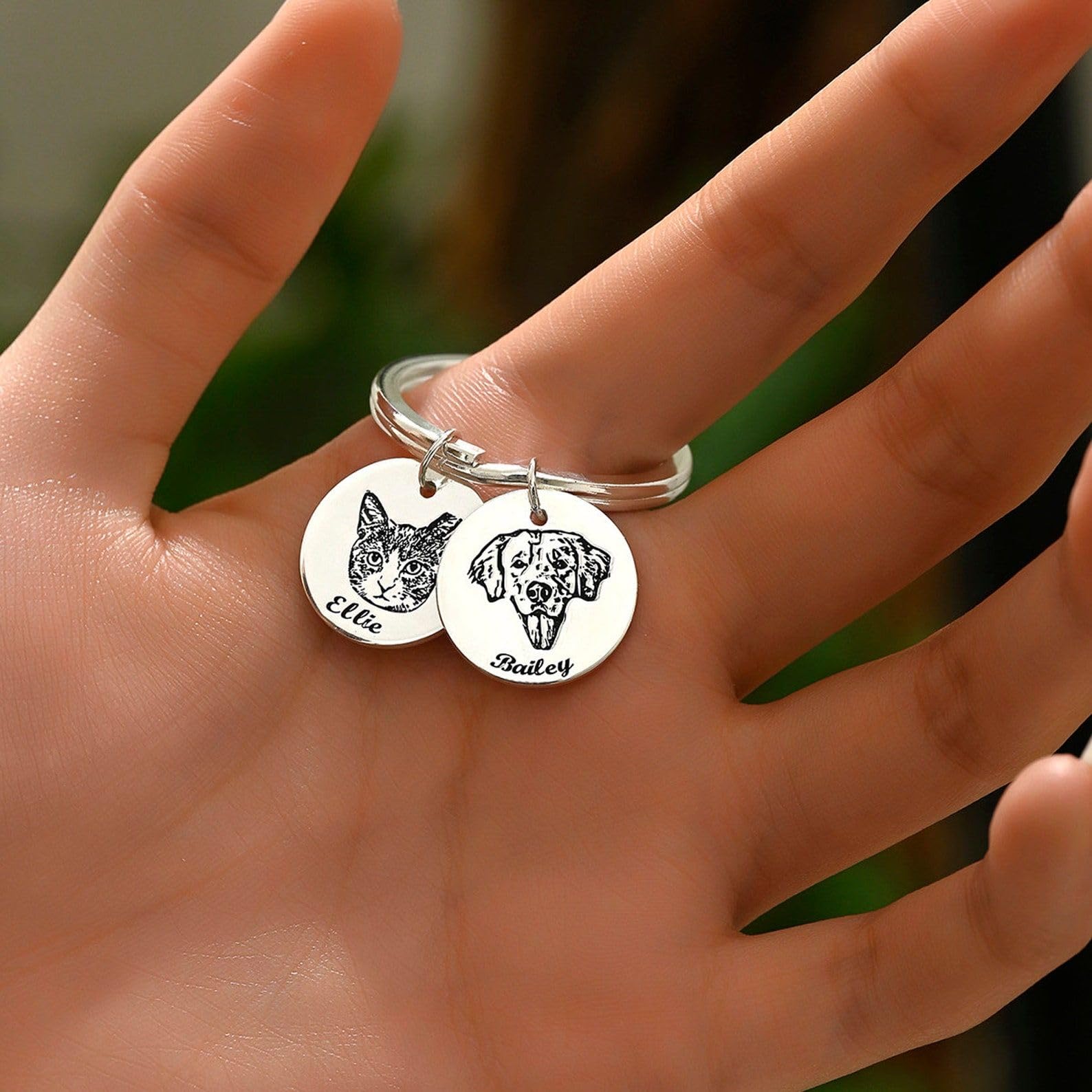Personalizzato animale domestico ritratto Portachiavi argento sterling 925 animale domestico gioielli commemorativi personalizzato disco foto inciso Portachiavi gatto