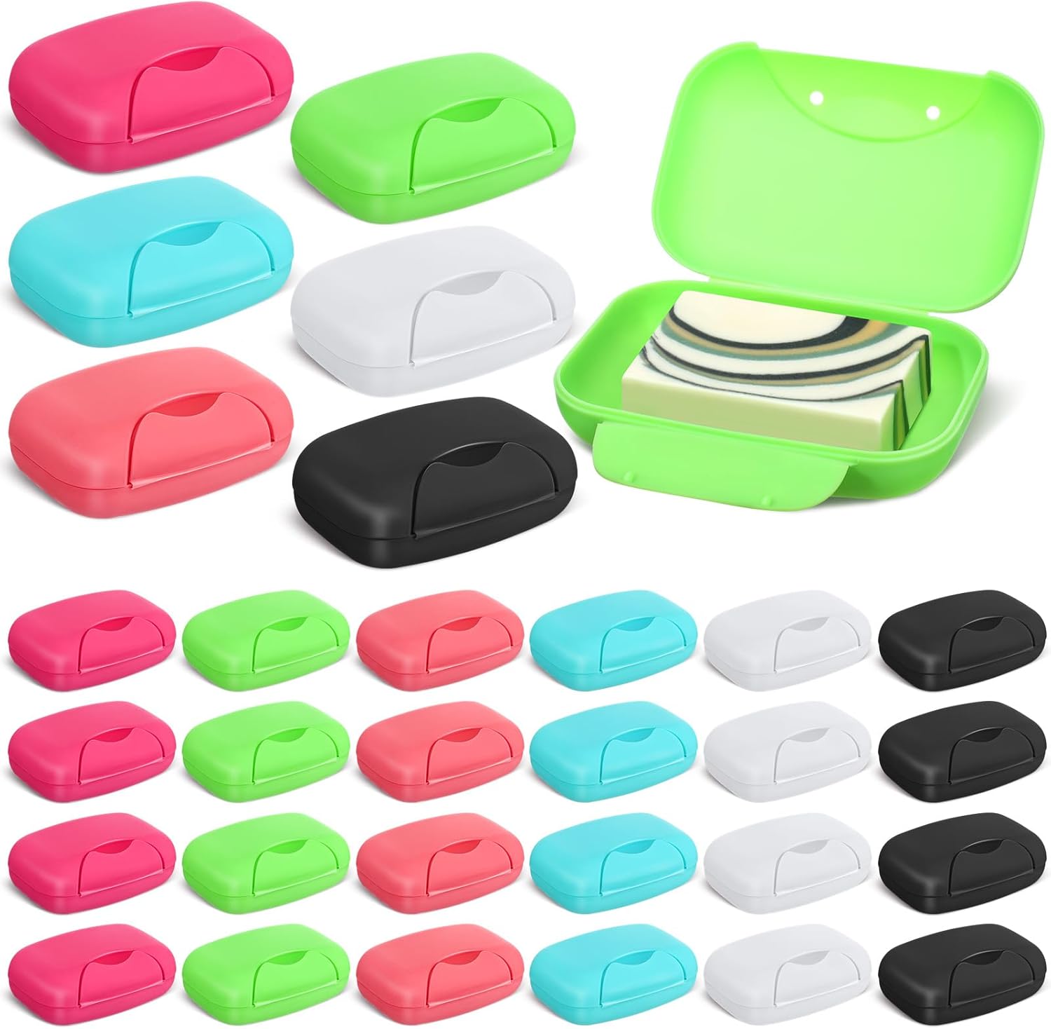 Nuogo 30 Pcs Soap Box Holder Bulk Portable Travel Soap Dish Case Plastic Leakproof Container for Home Bathroom Outdoor Camping Hiking Vacation Gym Shower