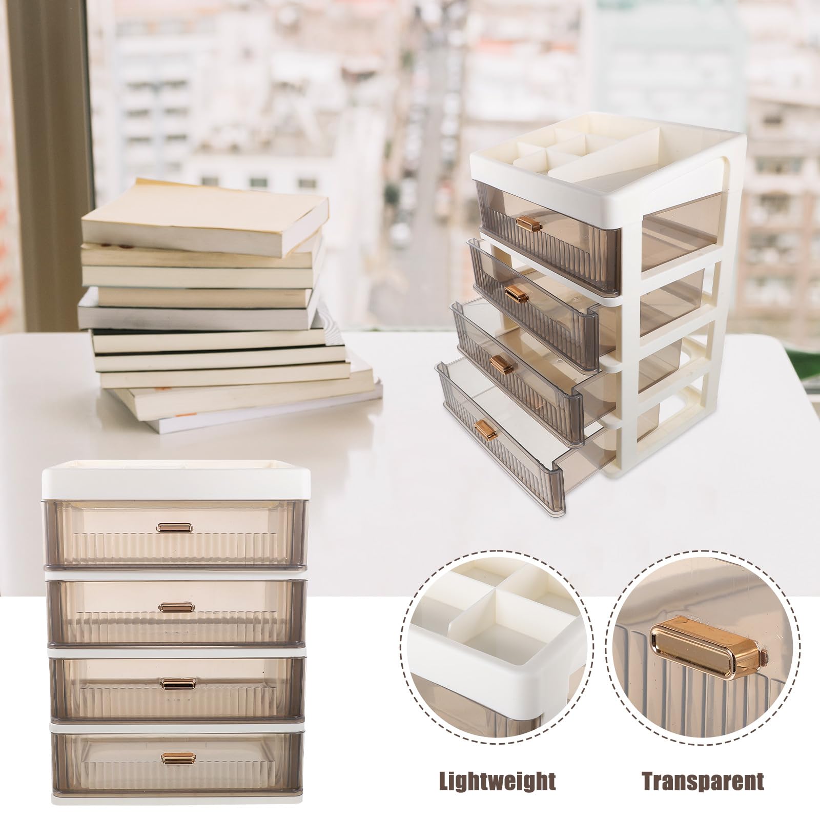 SHINEOFI Organizer da Scrivania Multifunzione con Cassetti Trasparenti, Scatola Portaoggetti in Plastica Robusta Bianca e Nera, Organizer per Trucco, Cancelleria e Prodotti per Bagno,