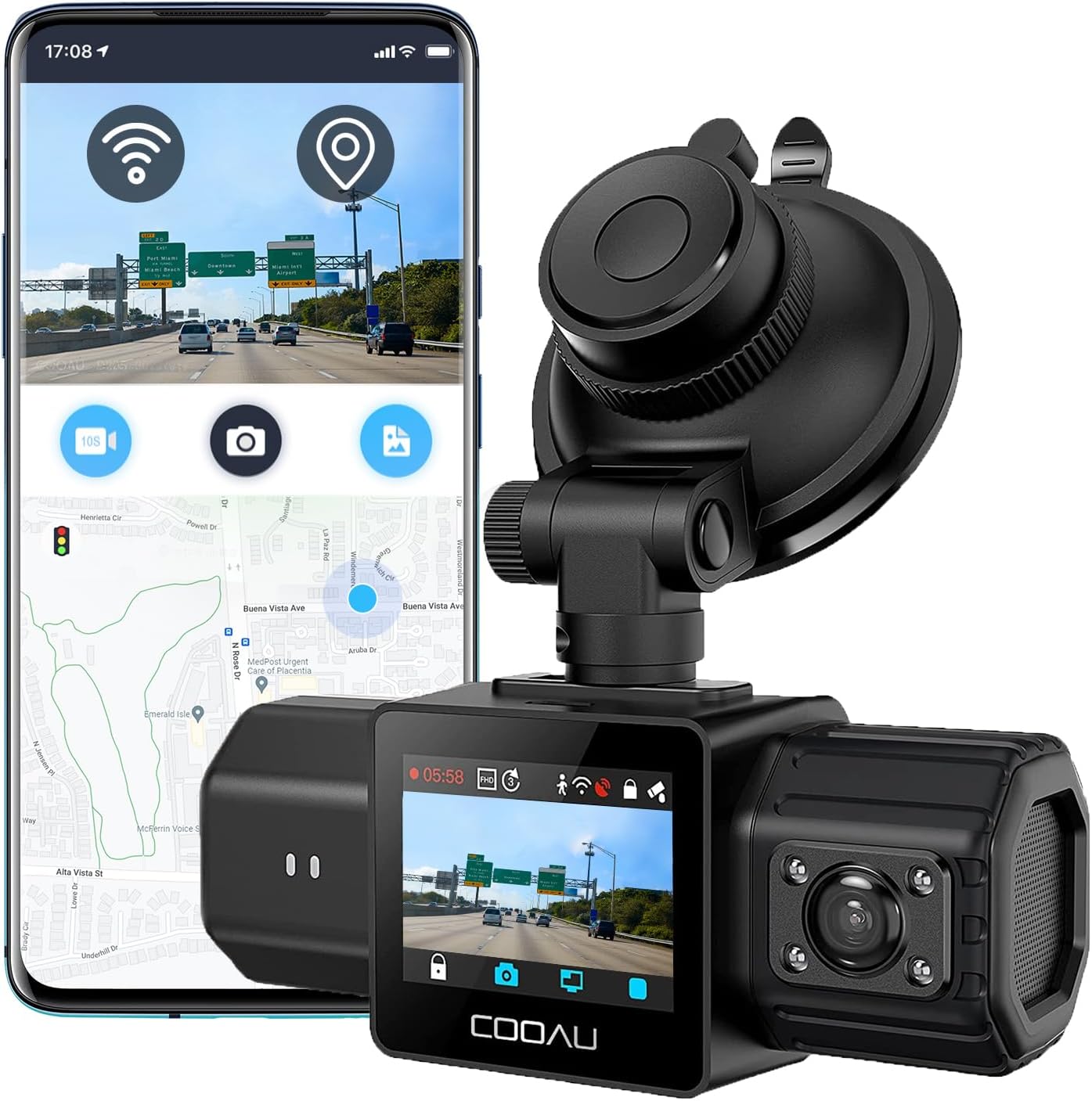 Dual Dash Cam 2.5K+1080P, Dash Cam Front and Inside, Built-in GPS and WI-FI, Dash Camera for Cars, Perfect for Uber and Taxi Drivers, Night Vision, Accident Record, 24Hr Parking Mode