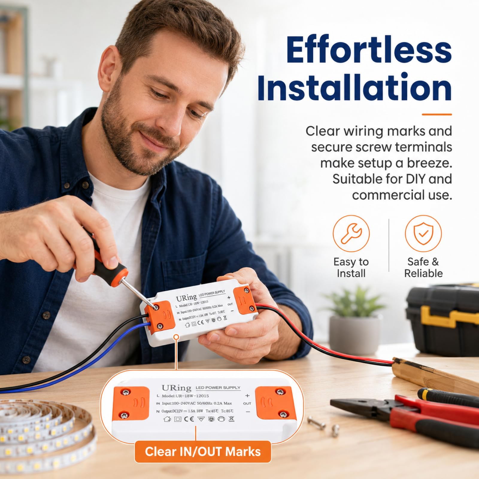LED Trafo 12V, LED Treiber für G4 MR16 GU5.3 LEDs, Flimmerfrei, Geräuschlos, Überspannungs und Kurzschlussschutz, LED Netzteil 12V DC Hochwertiges für Streifen, Einbaustrahler, Innenbeleuchtung