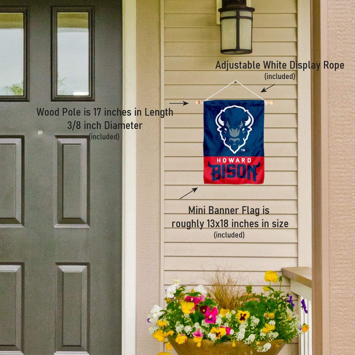 College Flags & Banners Co. Howard Bison Mini Small Banner and Pole Bundle